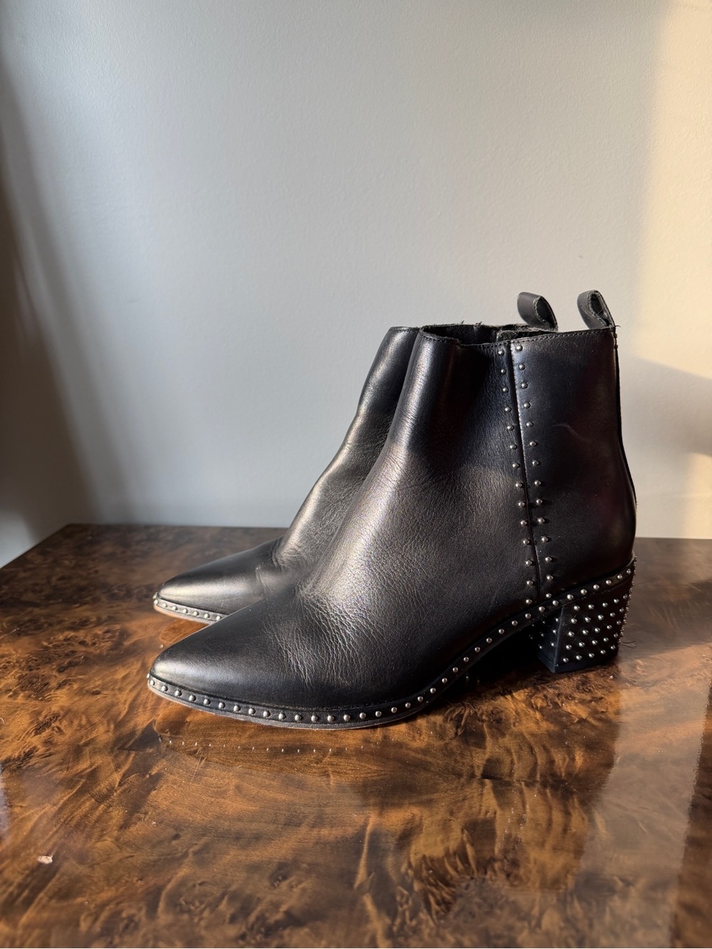 Dolce Vita Black Studded Leather Ankle Booties